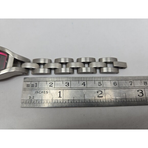 Rare Vintage Fossil Big Tic Pink Floral Animated Silver Womens Watch New Battery